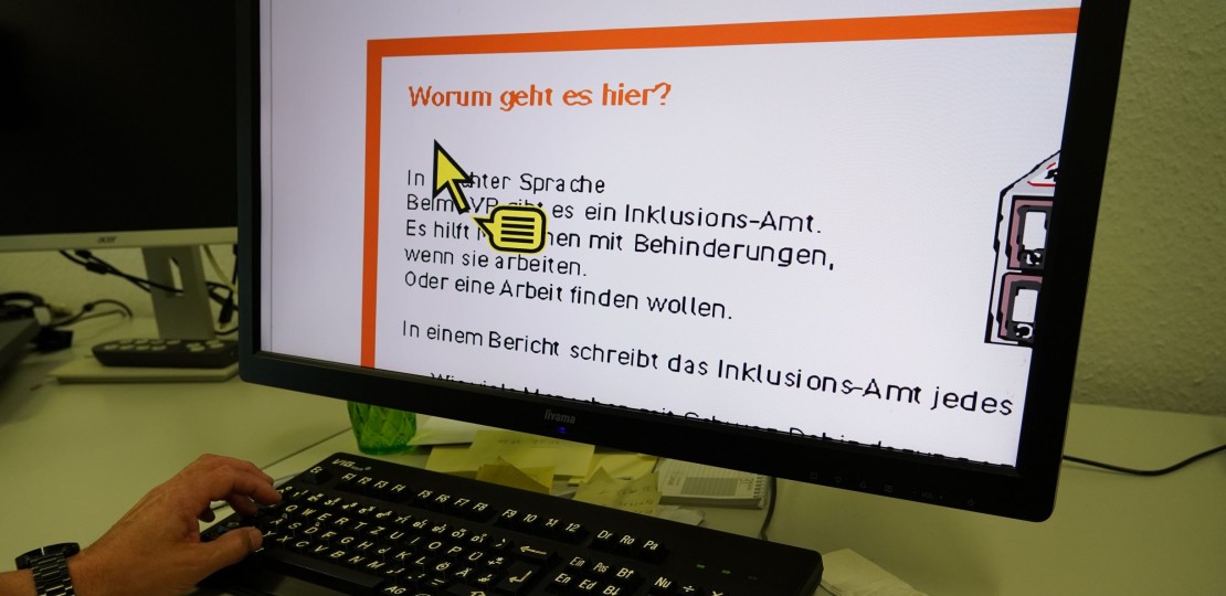 Auf einem Monitor ist der Einsatz einer Vergrößerungssoftware zu erkennen.