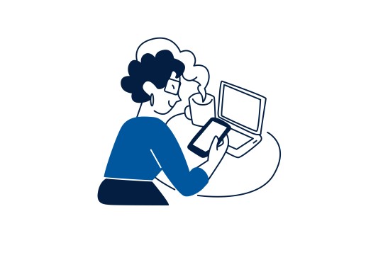 Illustration Frau mit Smartphone und Laptop