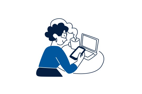 Illustration einer Frau mit Smartphone und Laptop
